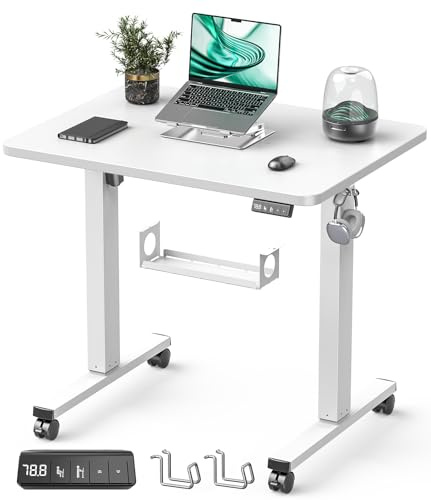 Xyndyx Höhenverstellbarer Schreibtisch 80 x 60 cm, Schreibtisch Höhenverstellbar Elektrisch für Home & Office, 2-teilige Tischplatte, Weiß