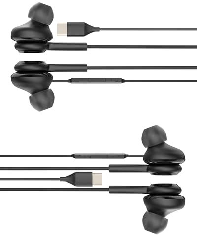 Cuffie USB C Wired (2 pezzi), tipo C, tappi per le orecchie, Android Pc, connettore microfono, Earphones, cavo audio rumore, auricolari compatibili con Samsung S25 S24 per Phone 16 15 Pro Max