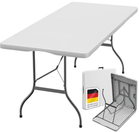 STEELSØN Zennar Klapptisch weiß – Campingtisch wetterfest – Buffettisch Kunststoff – Gartentisch für Terrasse und Balkon zusammenklappbar – Partytisch für 8 Personen