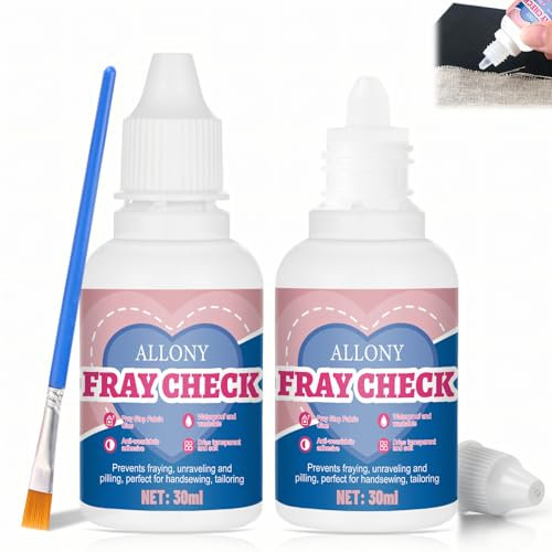 Allony Colla per Sorfilo Stoffa Adesiva, Collas per Tessuto, Colla per Tessuti Previene Sfilacciamento, Previene la Perdita del Filo, Sfilacciamento Delle Cuciture, Adatto a Qualsiasi Tessuto, 60 ML