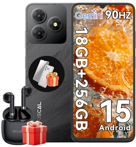 OSCAL Flat 2 Smartphone Ohne Vertrag,18GB+256GB/2TB Octa-Core Handy Günstig, 6,56'' HD+ 90Hz Handy Ohne Vertrag, 13MP+8MP Kamera, Android 15, 5000mAh Handys, Dual SIM/OTG/GPS/Face ID/1PCS