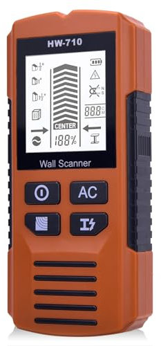 Leitungssucher Ortungsgerät,5 in 1 Wandscanner-Detektor, Multifunktional Stud Finder mit LCD Anzeige akustischem Alarm,Elektronische Messinstrument für Holz Eisenmetalle Nichteisenmetalle Kabel (Gelb)
