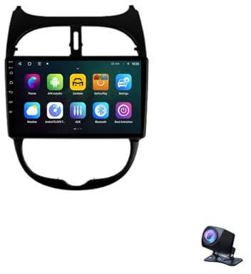 Android 13 2 DIN Radio 9 Pollice Schermo touch per auto per Peugeot 206 1998-2012 con Telecamera Posteriore/Wireless Carplay/BT/FM/navigazione GPS Controllo al volante(6G+128G)
