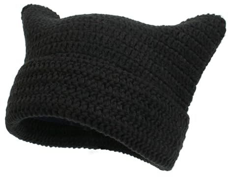 BSYLOO Crochet Cat Ear Beanie Hat for Women Warm Knitted Winter Beanie with Cute Animal Ears Soft Y2K Style Fluffy Hat for Girls & Adults