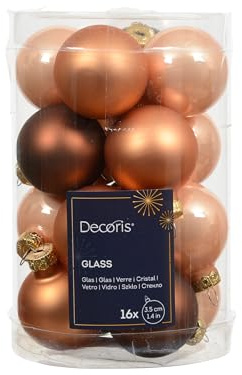 Kaemingk Weihnachtskugeln Glas 3,5cm 16 Stück - matt & glänzend - Kleine Christbaumkugeln Weihnachtsbaumkugeln für Weihnachten - Christbaumschmuck & Weihnachtsbaumschmuck - Braun Orange Mix