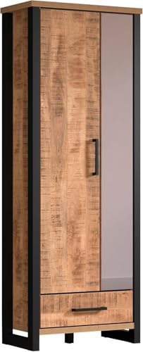 trendteam smart living – Enna – Garderobenschrank – Mango/Schwarz – Schrank mit 2 Türen, 1 Konstruktionsboden und 1 Schublade – (BxHxT) 73 x 195 x 39 cm – ausziehbare Kleiderstange
