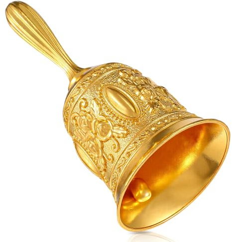 Solide Messing-Glocke, Superlaute Handglocke mit Blumen-Gravuren im Vintage-Design für Lehrer, Senioren, Hochzeiten, Abendessen, Meditation, Geschenk