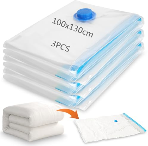XRXYMQ XXL Vakuumbeutel für Kleidung Bettdecken Reise 130 x 100 cm 3 Stück | Extra große Vacuum Bags for Clothing, platzsparend und wiederverwendbar, Vakumierergerät Beutel Kleidung für Reisen
