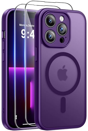 Qasyfanc for iPhone 13 Pro Case, Compatible with MagSafe, Dark Purple | Anti-Yellowing, 2 Tempered Glass Screen Protector, Full Camera Protection, Scratch Resistant, Shockproof Protection