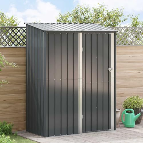 IKAYAA Cobertizo de Jardín Exterior 153,5 x 86 x 200 cm Caseta de Jardín Exterior Metálica Armario Exterior para Almacenamiento de Herramientas para Patio Terraza Antracita
