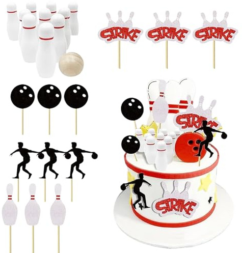 23 Stück Tortendeko Bowling, Bowling Cupcake Deko, Muffin Deko, Bowlingkugel Cupcake Topper Geburtstagdeko, Geburtstags Kuchendeko, Torten Zubehör, Sport-Thema Party Dekorationen