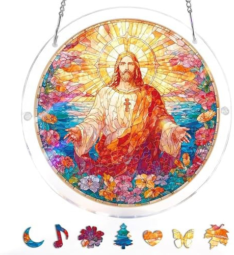 83PCS Acrylic Jigsaw Puzzle Suncatcher-6/7/8/9 in Sun Catcher Puzzle Garden Decoration, Window Suncatcher Acrylic Puzzle, DIY Suncatcher Kits for Adults, Home Decor Gift for Women, Friends (B1,6in)