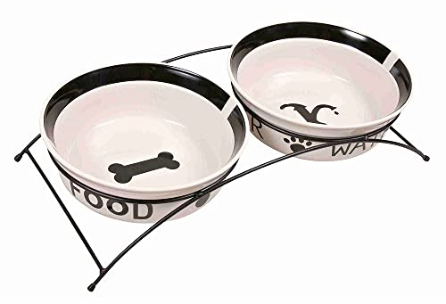 Napf-Set, Keramik/Metall, 2 × 2,6 l/ø 25 cm/54 × 12 × 24 cm, weiß/schwarz