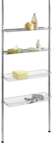 WENKO Étagère télescopique Bolsena Extensible, 2 tablettes au Design perforé, 2 corbeilles Chromé