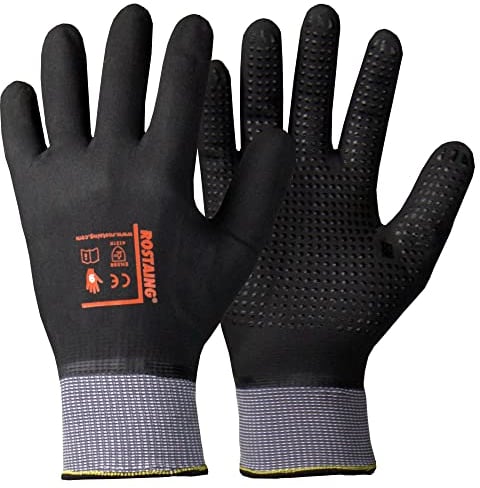 ROSTAING Gants MAXIPRO - Gants de Manutention - Gants de Protections - Gants de Travail - Idéal pour tous les Travaux en Milieu Humide et/ou Gras, Noir