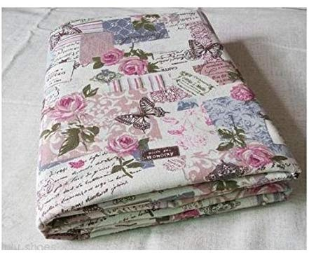 LushFabric Vintage Chic French Rose Butterfly Französische Rose Schmetterling Leinenstoff aus Baumwolle Stoff - 140 cm breit (Meterware)