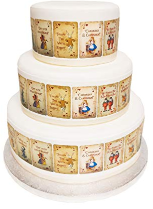 A4 Edible Decor Icing Sheet Alice in Wonderland Vintage Playing Cards Ribbon Border - Great for Larger Cakes