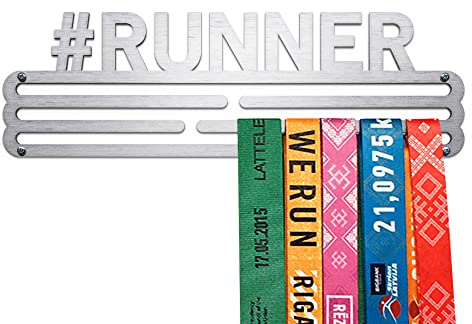 United Medals #Runner Medaillenhalter Running Laufen für 30 Medaillen Aufbewahrung - Läufer Geschenk Marathon Zubehör - Medal Holder Hanger Display Rack - gebürsteter Edelstahl