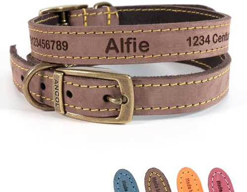 Personalised Custom Leather Dog Puppy Collar + Optional Lead | Design Your Unique Pet ID Tag | Laser Engraved - Size 1, Brown