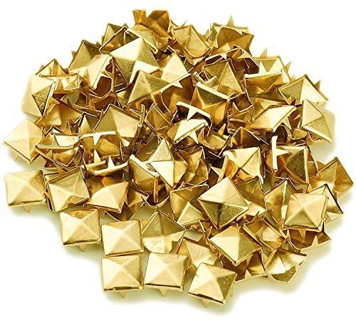 WedDecor 50pcs Square Pyramid Rivets 9mm Gold Punk Nail Head Studs Four-Jaw Studs Spikes Metal Leather Rivets for Decorating Belts, Bags, Shoes, Leathercrafts, Punk & Goth Fashion Accessories
