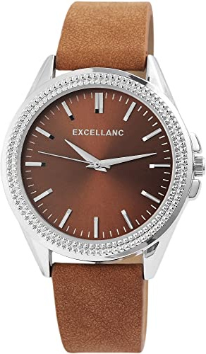 Excellanc Herren-Uhr Kunstleder Armband Dornschließe Analog Quarz 2900095 (braun)