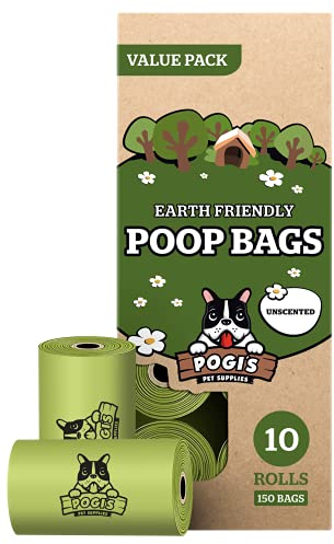 Pogi Sacs à crottes pour Chien – résistants, Grande Taille, sans Parfum – 150 Sacs (10 Rouleaux)