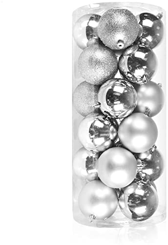 com-four® 24x Weihnachtskugeln, Christbaumkugeln bruchsicher aus Kunststoff für Weihnachten, Baumschmuck für den Christbaum mit Anhänger
