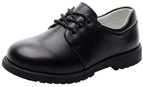 rismart Niño Punta Redonda Zapato Oxford Vestir para Traje Escuela Calzado(Negro,29 EU)