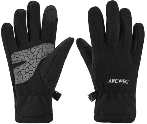 Arcweg Handschuhe Kinder Fleece Warm Laufhandschuhe Winter Gloves rutschfest Fahrradhandschuhe Touchscreen Winterhandschuhe Jungen Mädchen Fingerhandschuhe Camping Laufen Schwarz L-XL 7-8 Jahre