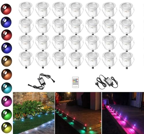 30 Stück RGB LED Einbaustrahler led Bodeneinbauleuchte IP67 wasserdicht 0.6W Ø30mm led Einbauleuchte Terrasse Küche Garten Led Lampe