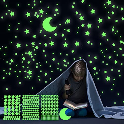 Leuchtende Sterne Wandsticker im Dunkelen für die Decke Selbstklebend Leuchtende Aufkleber Sterne und Mond für Kinderzimmer, Erstellen Realistischen Sternenhimmel, Raumdeko