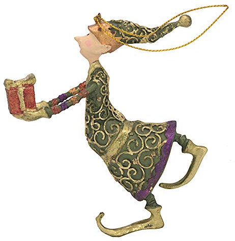 ecosoul Weihnachtsmann, Gabenträger mit Geschenk, Weihnachten Deko Anhänger, Christbaumschmuck, grün, violett, Gold, 13 cm