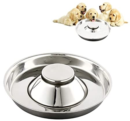 SUOXU Puppy Slow Feed Bowl, Stainless Steel Metal Dog Bowls,Puppy Weaning Bowl Puppy Dish Can be Used for Multiple Puppies to Eat Water Bowl and Dog Food Bowl at The Same Time (34cm/13.3in)