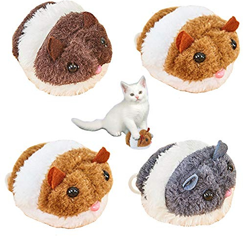 Carykon 4PCS Vibrating Drawstring Mouse Cat Toy Funny Plush Jumping Mouse for Cats