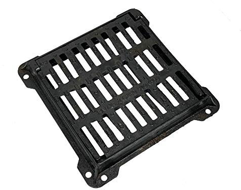 EINSIDE Grille en fonte ductile C250, Grille carré de drenaige concave avec cadre, équipée d'un système de sécurité avec fermeture à pression (40x40 cm)