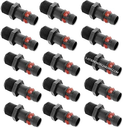 Suinga Pack 100 Enlace riego por goteo 16mm x 3/4'' Anilla de Seguridad| Manguito conector tuberia 16 mm | Enlace Goteo Manguera 16 mm