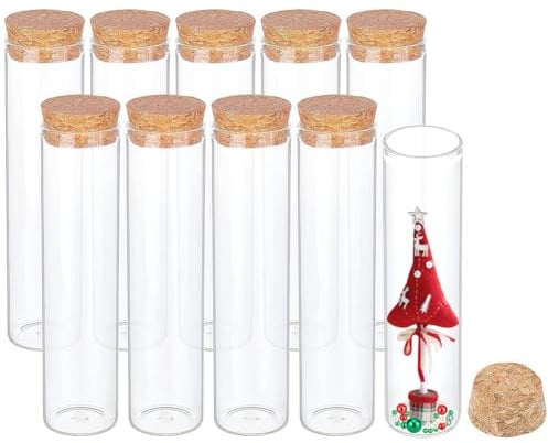 BENECREAT 10pcs 60ml Glas Reagenzglas Mit Korkstopfen Klare Flache Mini Glasflaschen Gläser Für Labor, Gastgeschenke, Süßigkeiten, Gewürze, Perlen