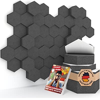 PolySound® RAW Akustikpaneele Sky-S - 52 Schallabsorber Elemente: 3 10cm mit extra guter Schalldämmung & selbstklebender Folie - Extremer Schallschutz in deinem Gaming Zimmer - NRC 0.9