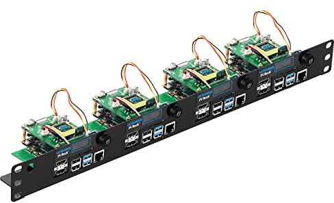 UCTRONICS Rack Ultime avec fonctionnalité PoE pour Raspberry Pi 4, 19 1U Rack avec Chapeau PoE, Toutes Les E/S sur Un côté, écran OLED, Interrupteur d'alimentation et Ventilateur de Refroidissement