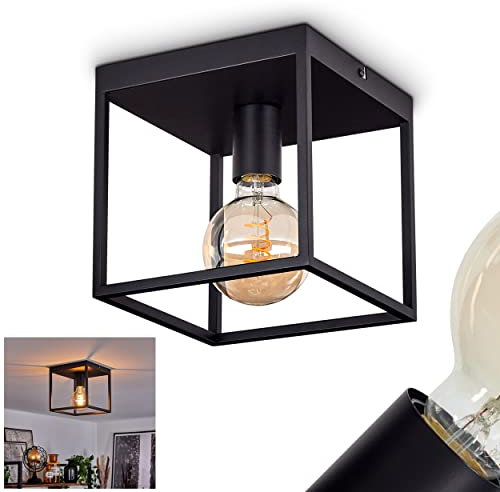 Deckenleuchte Malao, eckige Deckenlampe aus Metall in Schwarz, moderne Leuchte mit Lichteffekt durch Gitter-Optik, 1-flammig, 1 x E27, ohne Leuchtmittel