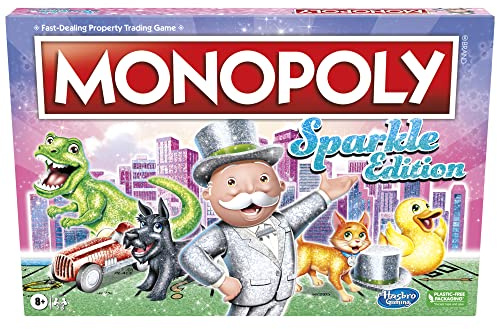 Hasbro Gaming Monopoly Sparkle Edition Gesellschaftsspiel Familienspiele mit Glitzersteinen Perlglanzwürfel Sparkly Look (Amazon Exclusive)