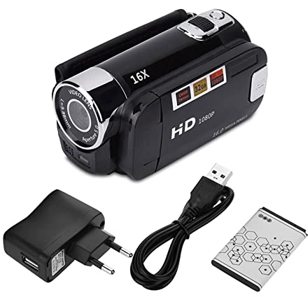 wendeekun Videocamera Videocamera, Videocamera Digitale Full HD Ad Alta Definizione Zoom 16X, Sensore COMS Rotazione a 270°, Schermo a Colori da 2,4 Pollici Registrazione Video Videocamera