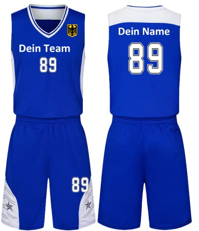 HDSD Benutzerdefiniert Trikot Kinder Erwachsene Basketball Jersey & Shorts 2 Teiliges Set Name Nummer Team Logo Personifizieren Basketball Trikots (blau)