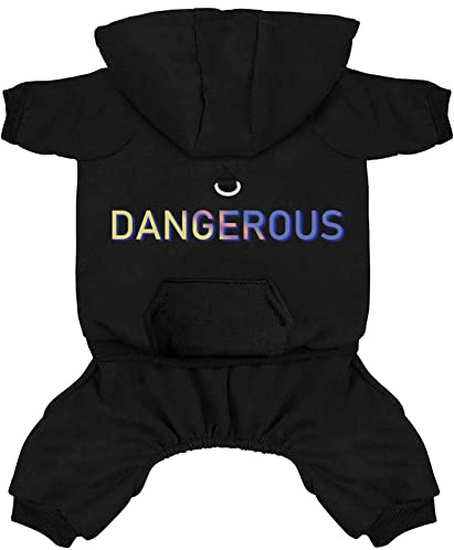 Izefia Dog Hoodie Clothes with Pocket 4 Legs Jumpsuit Fleece Sweater Winter Sweat Shirt Warm Cotton Hoodies for Small Dog Medium Large Cat Black M