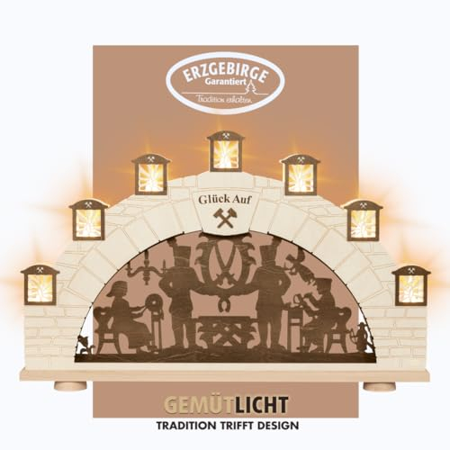 weigla - Schwibbogen XL original Erzgebirge I LED Lichterbogen Weihnachten I 7 Lampenkerzen I 7 x 1 W, E14 I beleuchtete Weihnachtsdeko innen I aus Holz