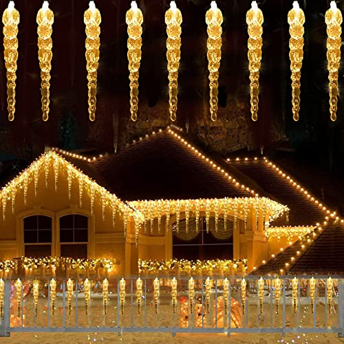 SUAVER 200 Eiszapfen Solar Lichterkette Außen, Wasserdicht 22M 200LED Weihnachtsbeleuchtung Außen Vorhang Lichter Deko mit Fernbedienung,8 Modi für Garten,Balkon,Heimdekoration (Warmweiß)