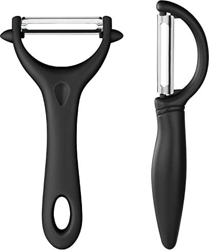 AUAUY 2Pcs Potato Peeler, Y and I-Shaped Swivel Vegetable Peeler Set, Fruit Peelers for Kitchen, Non-Slip Grip Ergonomic Handle Sharp Blade Stainless Steel Peelers(Black)