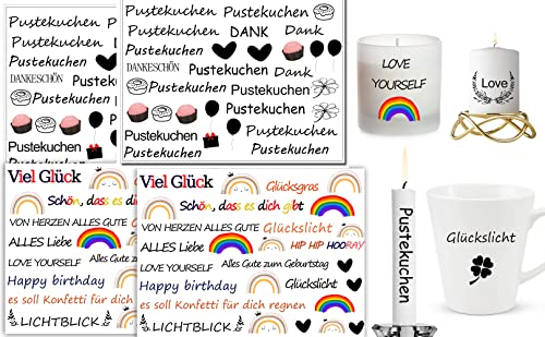 kerzen tattoofolie Kerzen dekorieren(zu 140 Kerzen) ThemaGeburtstag Pustekuchen|Kerzentattoo-Folie Kerzen Sticker | Bastelset für Alles Gute zum Geburtstag!Bastelset Geschenk Basteln Sprüche