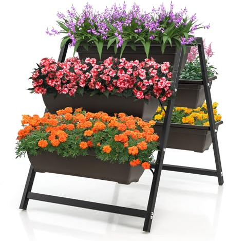 RELAX4LIFE Hochbeet mit 5 abnehmbaren Pflanzkästen, Vertikalbeet mit 5 Blumenkästen, Gartenbeet 3+2 Etage, Blumenkastenhalter inkl. 5 Kästen, Blumenbeet für Garten Terrasse Balkon, 92 x 65 x 79 cm