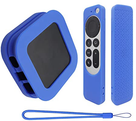 Schutzhülle für Apple TV 4K und Siri Remote 3. Generation 2022 (1 Set), Fernbedienungshülle, rutschfest, stoßfest und sturzsicher Silikonhülle mit Umhängeband. Faltbare Schutzhülle